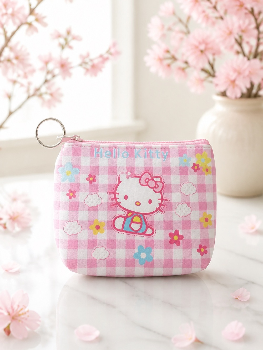 Hello Kitty Pink Gingham Kids Coin Pouch NWT
